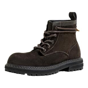 马登荒野寻棕复古工装靴春季新款男鞋休闲中帮厚底真皮透气马丁靴