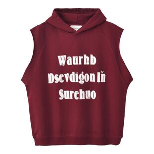 春秋重磅纯棉美式街头连帽背心情侣无袖T恤男运动坎肩马甲卫衣女