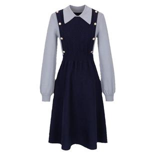 KBNE连衣裙女长袖针织毛衣裙气质秋冬新款假两件气质女神范裙子