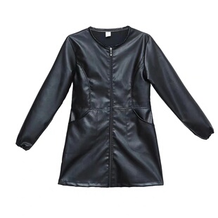 羽绒服罩衣成人女冬季PU皮防水防油长款工作服中长袖围腰大人围裙