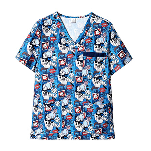 安诺印花洗手服护士服手术室衣服隔离衣男女口腔诊所制服长短袖
