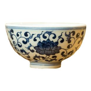 三勤堂青花缠枝鸡心单杯 手绘青花釉下青瓷主人杯 景德镇手工茶具