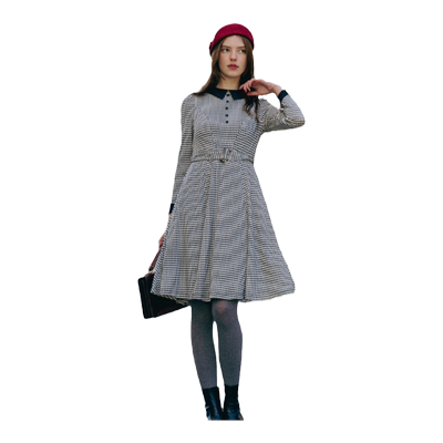 简爱英式千鸟格修身弹力连衣裙