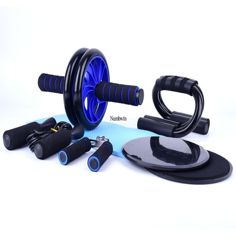 健身套装八件套健腹俯卧撑盘家用轮滑行握力器跳绳练腹肌器材臂力