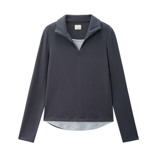 佐丹奴长袖Polo衫女装新款弹力坑条假两件半拉链翻领上衣05315793