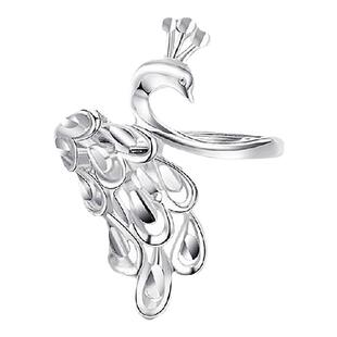 999纯银戒指足银女日韩时尚个性未镶嵌夸张气质孔雀指环开口刻字