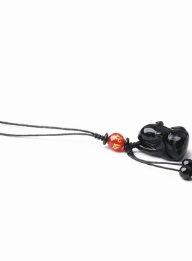 天然黑曜石鼠挂件生肖水晶鼠挂坠