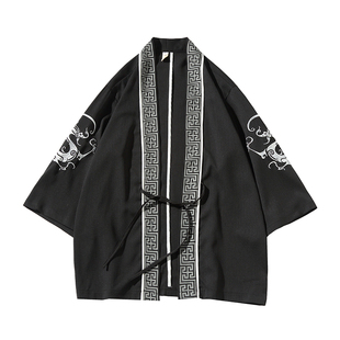 夏季中国风男装刺绣汉服日式和服开衫羽织外套浮世绘道袍古风披风
