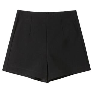 下衣失踪辣妹黑色热裤女春外穿大码高腰遮胯显瘦胖mm弹力西装短裤