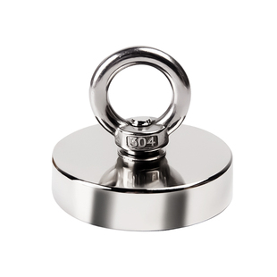 打捞强磁铁超强吸力钕铷铁硼圆形带孔吸铁石吊环三轮车强力磁铁器