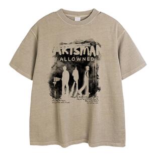 GOOZI MADE 270g重磅水洗印花短袖T恤男夏季美式高街男生半袖男款