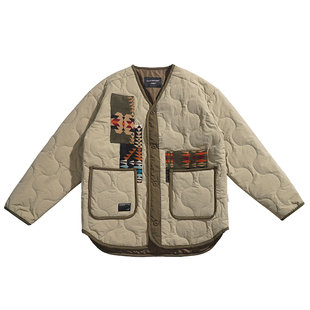 SHOGA无领棉衣男秋冬新款日系潮牌宽松保暖棉服阿美咔叽外套上衣