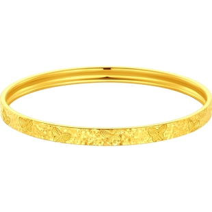 潮宏基高光金蝴蝶黄金手镯爆闪碎碎冰足金方镯结婚三金礼物女计价