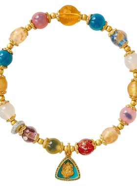 糖心玛瑙七夕礼物金箔琉璃手串