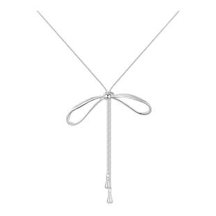 银色蝴蝶结吊坠项链女长款抽拉高级感精致装饰毛衣链韩系秋冬配饰