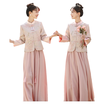 伴娘服粉色中式高级感