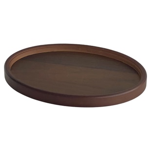 复古胡桃木椭圆形餐盘新中式竹木托盘桌面杂物收纳盘餐桌置物盘