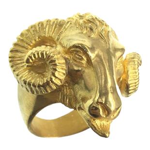 渡鸦工作室原创专属欧美设计高定款盘羊羊头戒指手工雕刻24K黄金