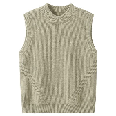 KUYIOU/初秋至简 百搭重磅羊毛提花肌理圆领套头针织背心马甲男