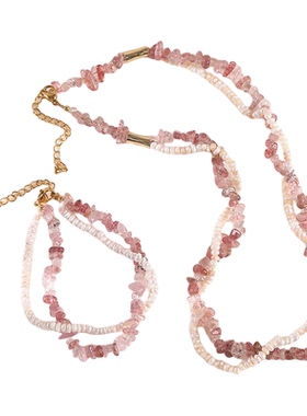 草莓晶珍珠项链女款粉色系叠戴