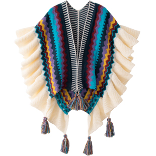 针织披肩2025新款外搭女民族风新疆西藏云南旅游穿搭披风斗篷外套