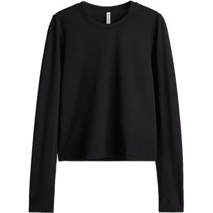 HM女装T恤冬季修身版细纤维圆领柔软长袖叠穿短上衣打底衫1252943