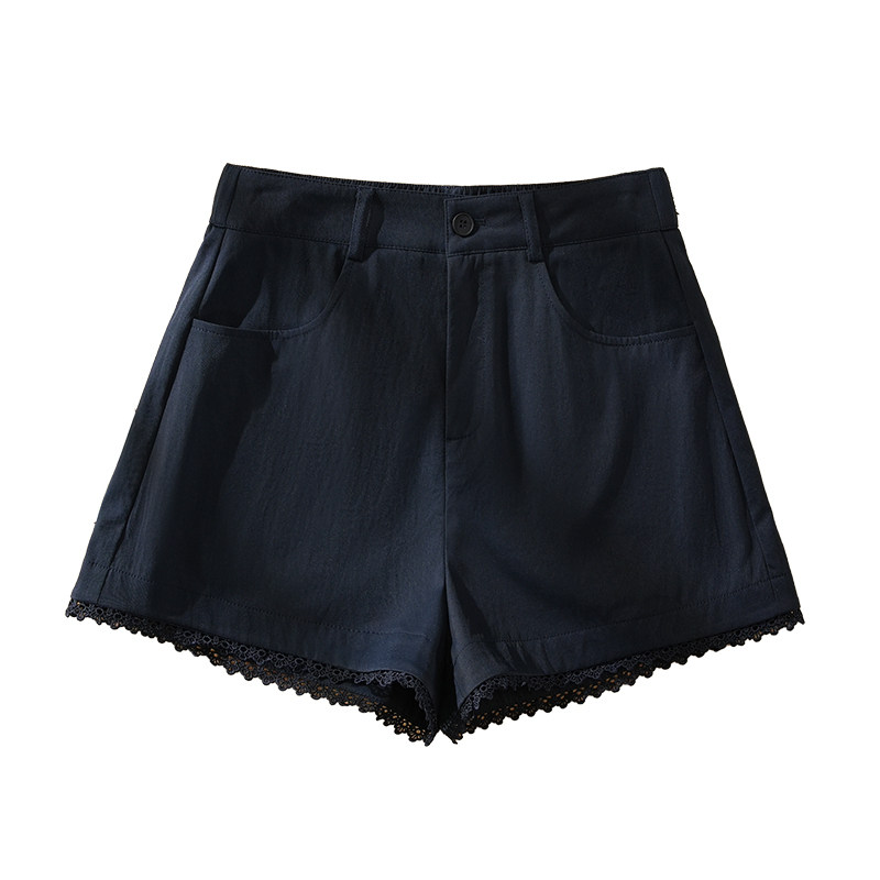 卡其色花边拼接休闲短裤女夏季