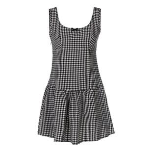 gusty日韩辣妹学院风格子无袖背心裙A字短裙子甜辣chic少女连衣裙