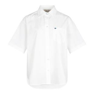 三所vintage 希腊蓝方领刺绣白衬衫通勤进口抗皱短袖白衬衣女夏季