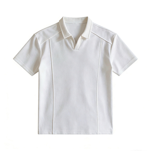 美式boxy正肩短袖polo衫男款夏季解构拼接t恤痞帅高级感v领上衣服