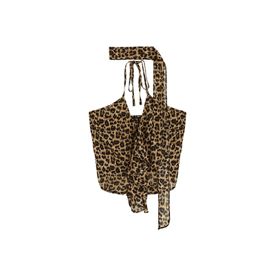 v领可拆飘带吊带复古棕黑色豹纹