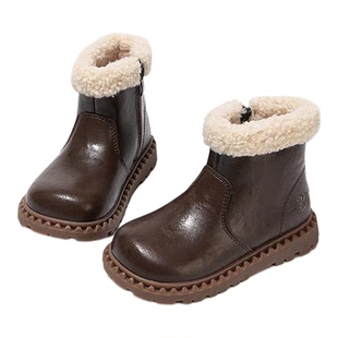 芭比童鞋女童靴子2025新款冬季加绒二棉靴小女孩公主皮靴儿童短靴