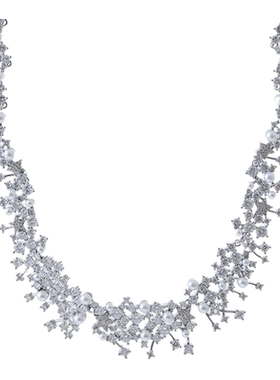 2025新款璀璨星云镶珍珠项链女欧美奢华冷淡风拼接满锆蝴蝶结颈链