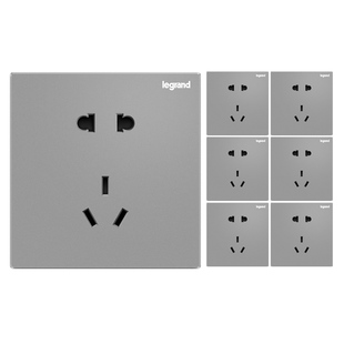 罗格朗开关插座面板逸景银灰色5五孔插座暗装墙壁家用86型二三插