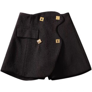 大码秋冬高腰短裤女设计感不规则裙裤显瘦a字阔腿休闲裤外穿靴裤