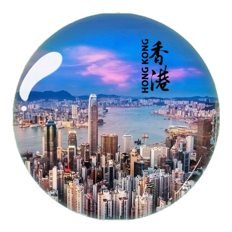 香港旅游纪念品澳门水晶玻璃冰箱贴磁贴维多利亚港红船台北观光塔
