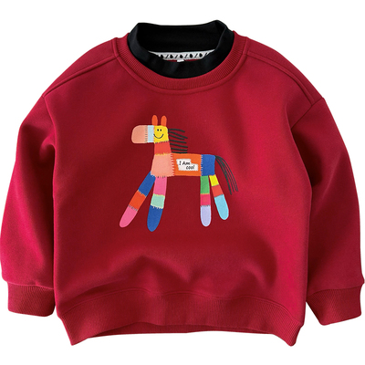 儿童红色加绒卫衣新年装拜年服