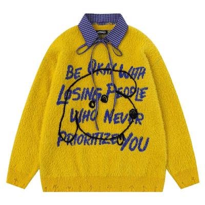 微风很甜小狗字母印花宽松毛衣女