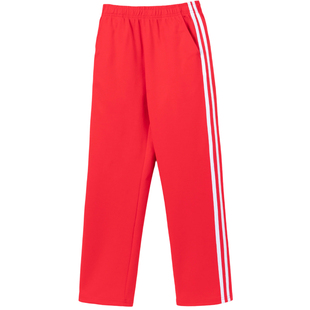 春夏中小学红色校服裤子二条杠校裤一道杠三条杠纯色松紧腰运动裤