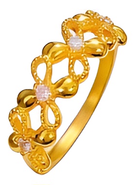 2026新款四叶花漫天花火戒指女时尚水波纹简约小众指环素圈开口戒