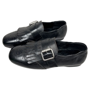 头层牛皮方头雕花小众小皮鞋女2025冬新款复古流苏加绒布洛克单鞋