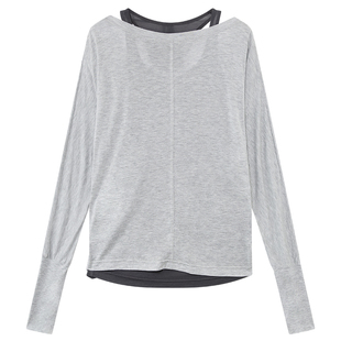 出逃赤岗西 莱赛尔真两件高级感荡领两穿长袖T恤女春轻薄斜肩上衣