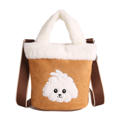 高颜值可爱水桶包包女2025新款卡通毛绒手提包休闲百搭单肩斜挎包