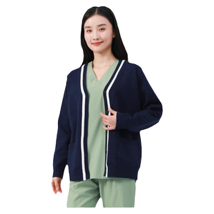 护士毛衣女外套开衫针织衫护士服医生外搭藏蓝色冬季保暖加绒加厚