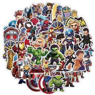 50张Q版漫威复仇者联盟蜘蛛侠绿巨人钢铁侠英雄立体贴纸装饰笔记本头盔文具保温杯车窗行李箱DIY柜子遮丑贴纸