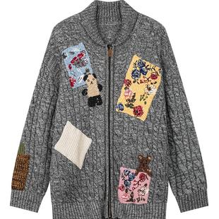 UOOYAA/乌丫「奶奶毛衫」艺术感复古贴布毛衣开衫