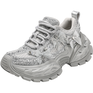 Hongkee/红科老爹鞋女2025春季新款水钻复古厚底休闲鞋子H885Y103