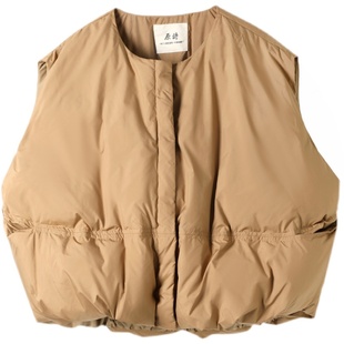 2024入秋冬白鹅绒羽绒服女外穿短款圆领设计感马甲A茧型藏肉外套