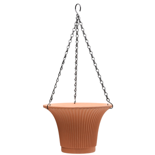 喇叭口条纹红陶土垂吊盆花盆铁链悬挂式吊篮绿萝阳台吊兰透气瓷器
