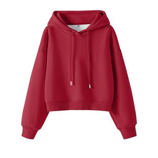 班尼路红色卫衣女2026新款秋冬季本命年加绒厚外套新年战袍帽衫M